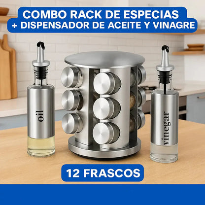 Combo Organizador de Especias + 2 Dispensador de Aceite y Vinagreta