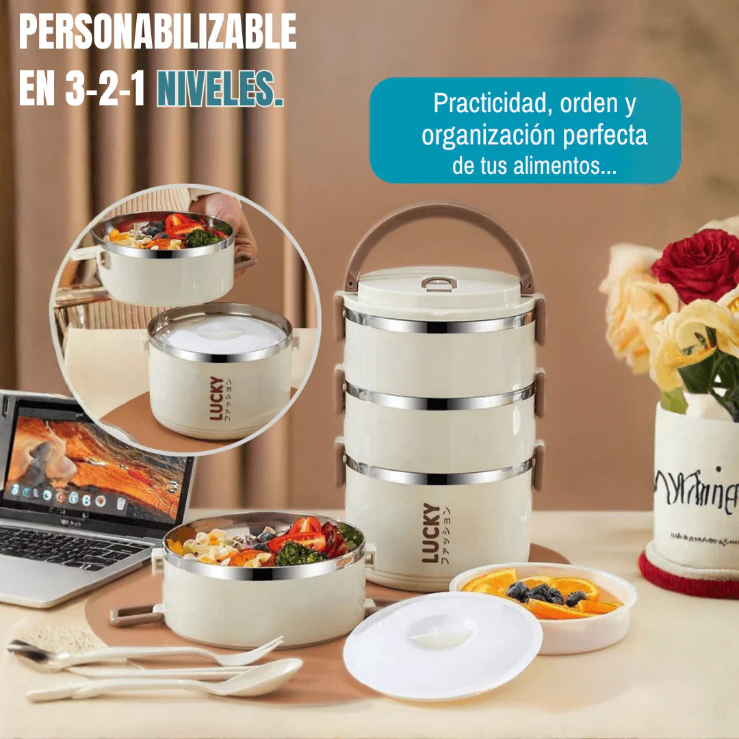 SUPER PACK x4 PORTACOMIDAS TERMICOS + MALETA Y KIT TORTILLERO-CUBIERTOS ¡GRATIS!