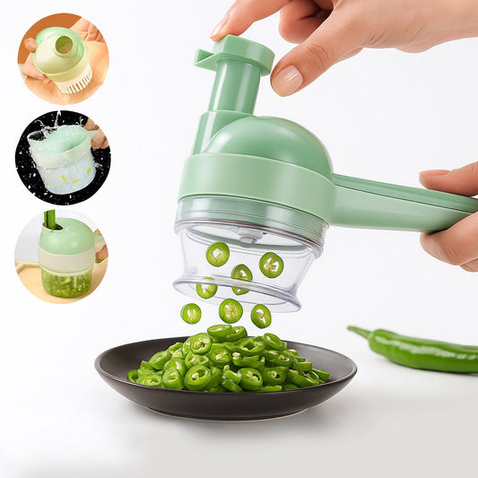 Picatodo Eléctrico 4 en 1 🧄🥕 Recargable USB — Pica, Corta y Bate en Segundos